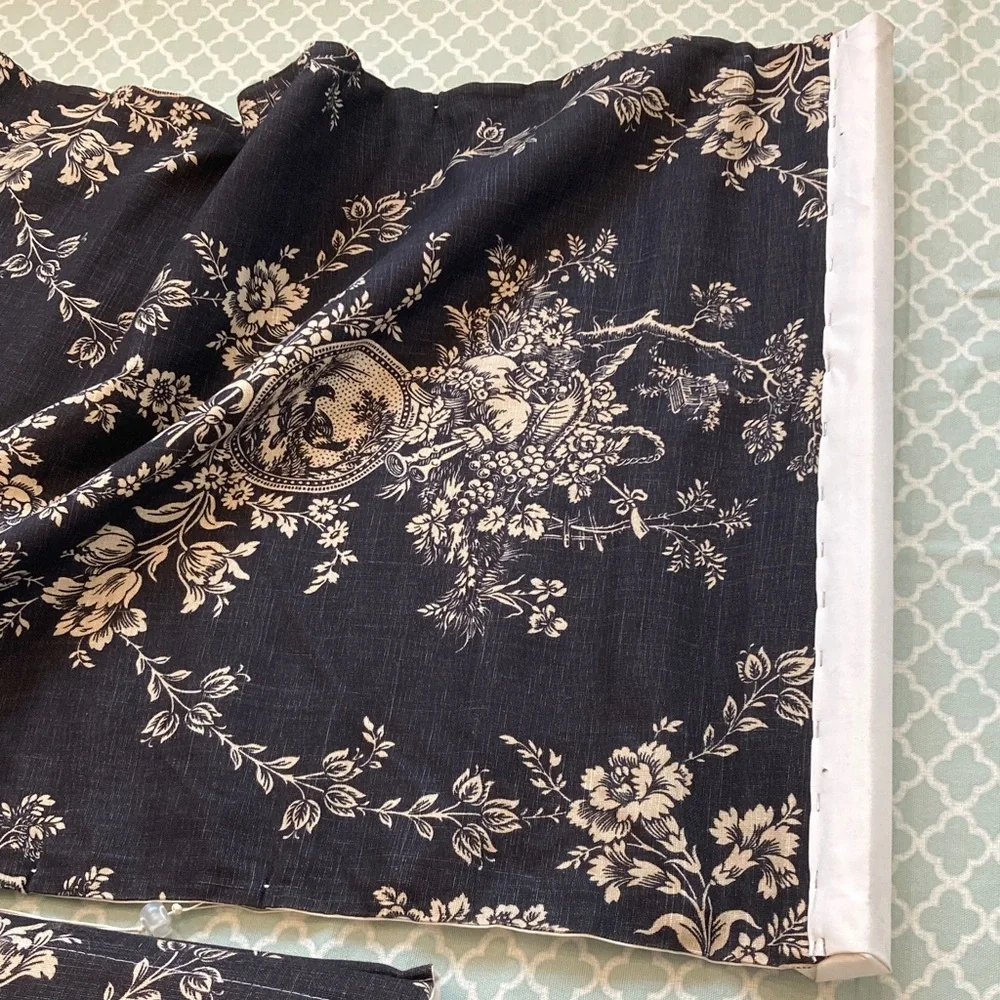 Set of Two French Door Relaxed Roman Shades Country House Toile Off Black Beige